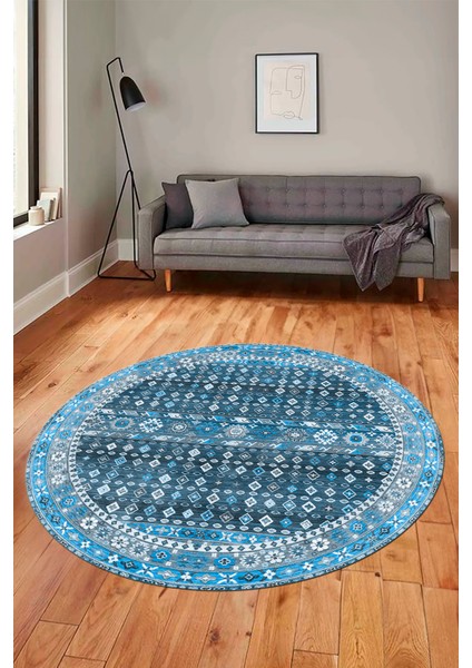 Yeni Tasarım Etnik Desenli Yıkanabilir Yuvarlak Mutfak Salon Koridor Halısı, Y-Etnik-17-Mavi, fiyatları
