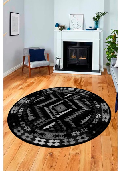 Modern Tasarım Etnik Desenli Dijital Kaymaz Yıkanabilir Yuvarlak Salon Halısı, Y-Etnik-09-Antrasit, modelleri