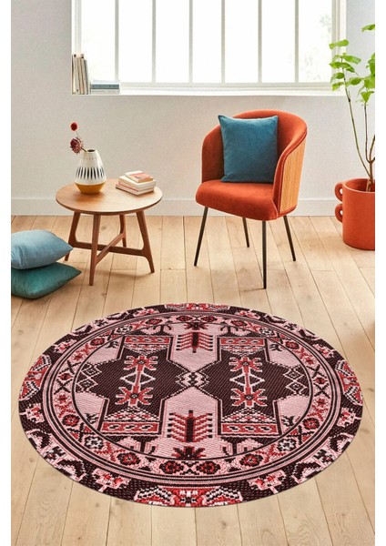 Şık Etnik Desen Kaymaz Yıkanabilir Yuvarlak Mutfak Salon Koridor Halısı, Y-Etnik-20-Pembe, fırsatları