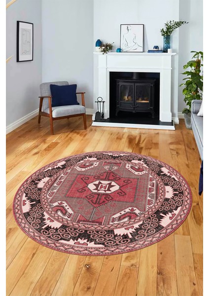 Şık Etnik Desenli Dijital Kaymaz Yıkanabilir Yuvarlak Mutfak Salon Halısı, Y-Etnik-10-Pembe, fiyatları