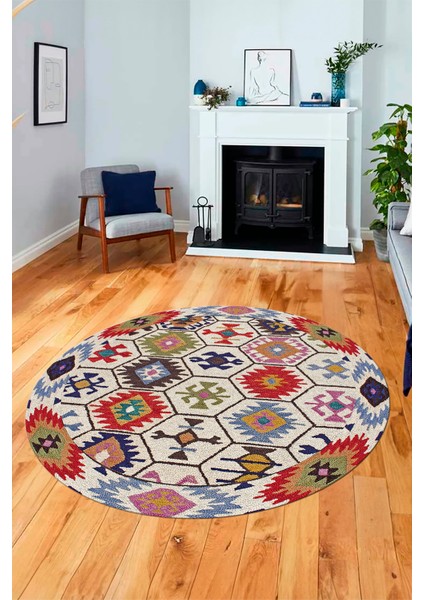 Dijital Kaymaz Yıkanabilir Etnik Desenli Yuvarlak Mutfak Salon Halısı, Y-Etnik-12-Renkli, fiyatları