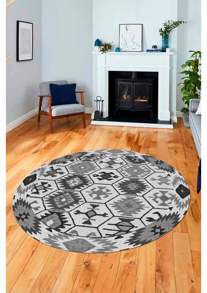 Dijital Kaymaz Yıkanabilir Etnik Desenli Yuvarlak Mutfak Salon Halısı, Y-Etnik-12-Gri, fiyatları