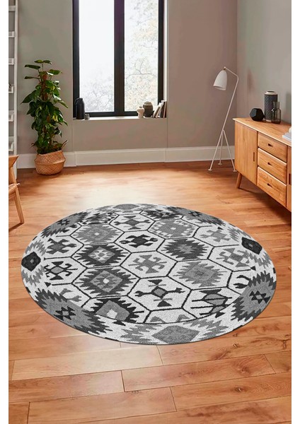 Dijital Kaymaz Yıkanabilir Etnik Desenli Yuvarlak Mutfak Salon Halısı, Y-Etnik-12-Gri, modelleri