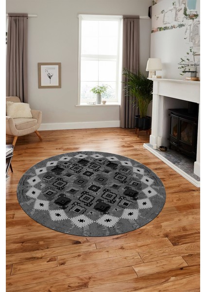 Sade Etnik Desen Kaymaz Yıkanabilir Yuvarlak Mutfak Salon Koridor Halısı, Y-Etnik-19-Gri, fiyatları