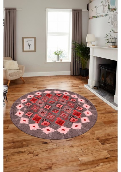 Sade Etnik Desen Kaymaz Yıkanabilir Yuvarlak Mutfak Salon Koridor Halısı, Y-Etnik-19-Kırmızı, fiyatları