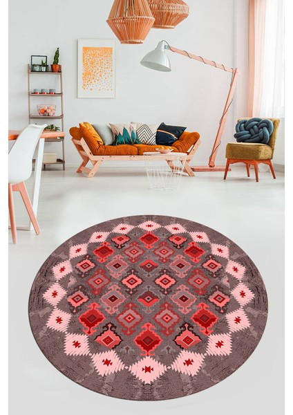 Sade Etnik Desen Kaymaz Yıkanabilir Yuvarlak Mutfak Salon Koridor Halısı, Y-Etnik-19-Kırmızı, indirimleri