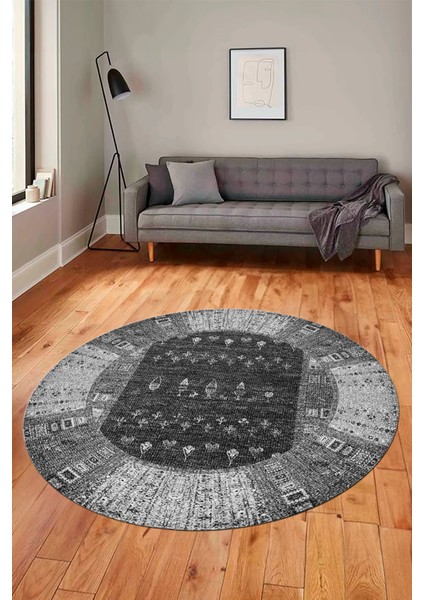Dijital Kaymaz Yıkanabilir Yeni Etnik Desenli Yuvarlak Mutfak Salon Halısı, Y-Etnik-16-Gri, fiyatları