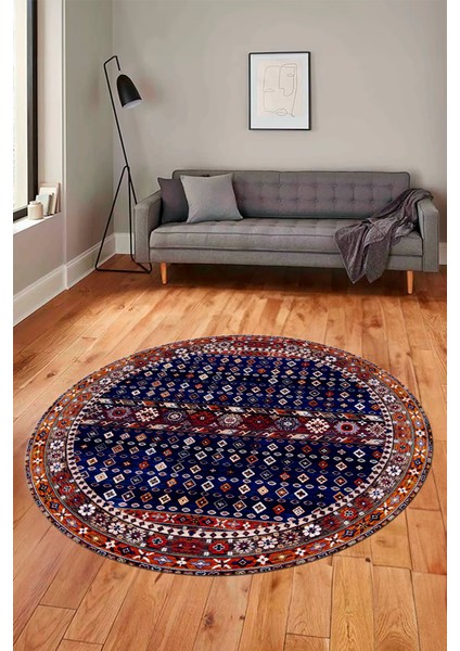 Yeni Tasarım Etnik Desenli Yıkanabilir Yuvarlak Mutfak Salon Koridor Halısı, Y-Etnik-17-Lacivert, fiyatları