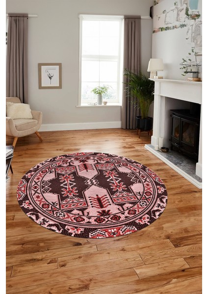 Şık Etnik Desen Kaymaz Yıkanabilir Yuvarlak Mutfak Salon Koridor Halısı, Y-Etnik-20-Pembe, fiyatları
