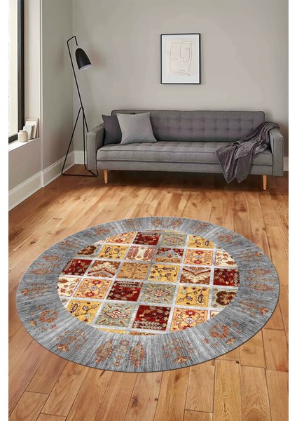 Yeni Etnik Desen Kaymaz Yıkanabilir Yuvarlak Mutfak Salon Koridor Halısı, Y-Etnik-18-Renkli,