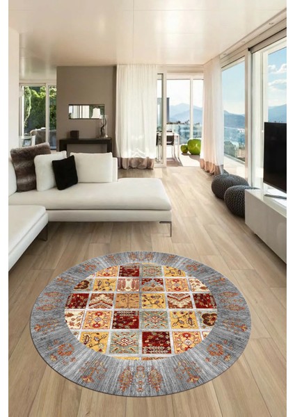 Yeni Etnik Desen Kaymaz Yıkanabilir Yuvarlak Mutfak Salon Koridor Halısı, Y-Etnik-18-Renkli, modelleri