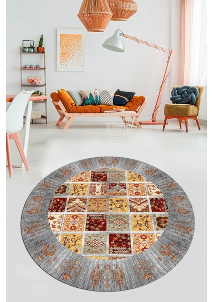 Yeni Etnik Desen Kaymaz Yıkanabilir Yuvarlak Mutfak Salon Koridor Halısı, Y-Etnik-18-Renkli, indirimleri