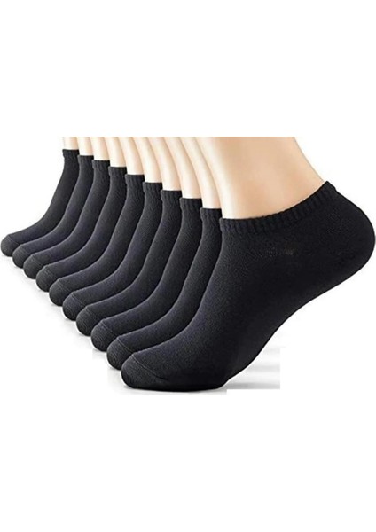 Unisex 10 Çift Siyah Premium Pamuklu Kısa Patik Çorap