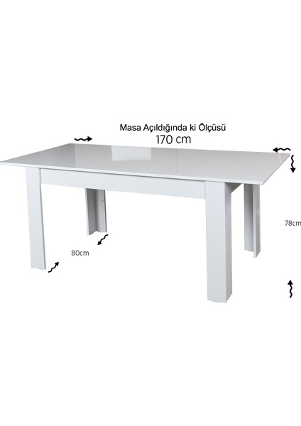 Pasific Home Oblo Açılır Yemek Masası, Parlak Beyaz