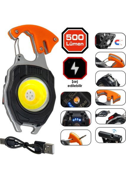 Rox 0230 Outdoor Çok Fonksiyonlu Anahtarlık Şarjlı LED Fener 500 Lümen