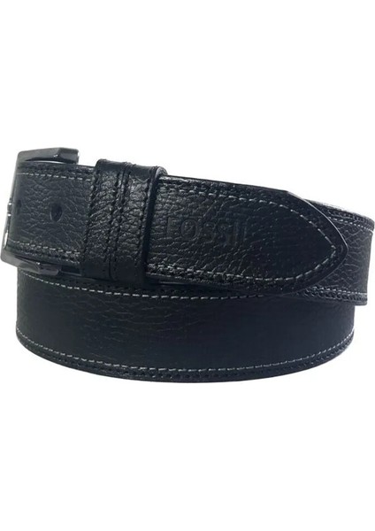 Siyah Hakiki Deri Spor Erkek Kemeri 4cm