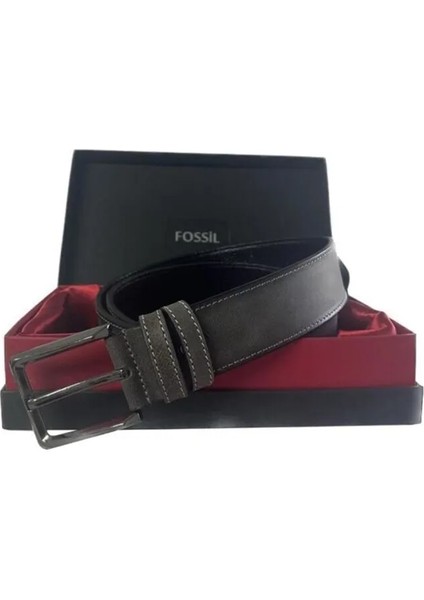 Gri Hakiki Deri Spor Erkek Kemeri 4cm