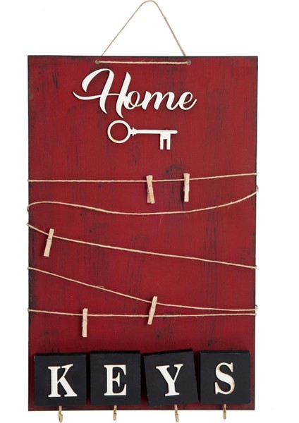 Dekoratif Home Keys Ahşap Resimlik ve Notluk (Kırmızı)