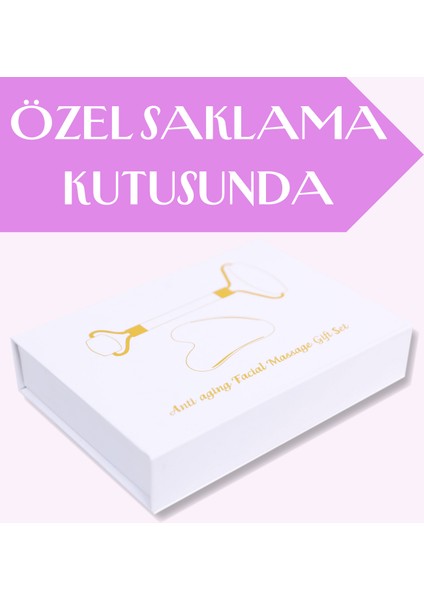 Ametist & Pembe Kuvars Gua Sha ve Roller Kalp Doğal Taş Yüz Masajı Aleti fırsatları
