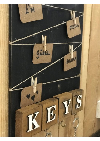 Dekoratif Home Keys Ahşap Resimlik ve Notluk (Siyah)