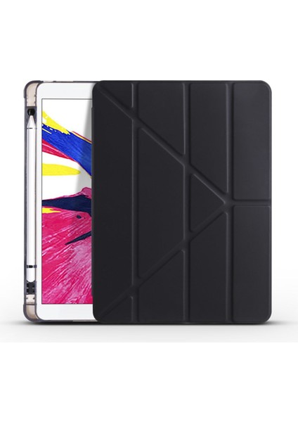 Apple iPad 4.nesil 9.7 (2012) Yatay ve Dikey Standlı Antişok Köşe Korumalı Kalemlikli Origami Slikon Kılıf A1458 A1459 A1460