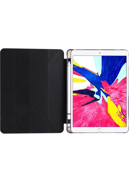 Apple iPad 4.nesil 9.7 (2012) Yatay ve Dikey Standlı Antişok Köşe Korumalı Kalemlikli Origami Slikon Kılıf A1458 A1459 A1460