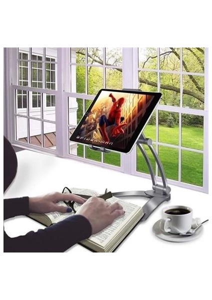 360 Derece Dönebilen Mutfak Masaüstü Telefon Tablet Tutucu Ayarlanabilir Esnek Ayaklı Metal