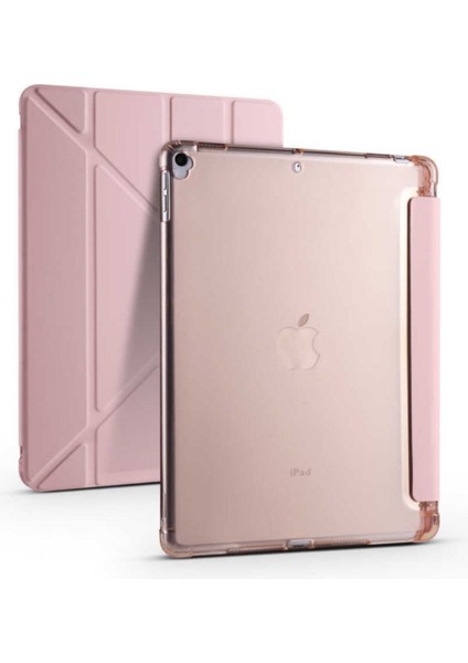Apple iPad 9.nesil 10.2 (2021) Yatay ve Dikey Standlı Antişok Köşe Korumalı Kalemlikli Origami Slikon Kılıf A2602 A2604 A2603 A2605