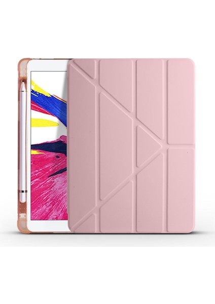 Apple iPad 9.nesil 10.2 (2021) Yatay ve Dikey Standlı Antişok Köşe Korumalı Kalemlikli Origami Slikon Kılıf A2602 A2604 A2603 A2605