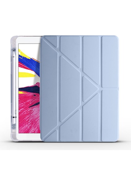 Apple iPad 7.nesil 10.2 (2019) Yatay ve Dikey Standlı Antişok Köşe Korumalı Kalemlikli Origami Slikon Kılıf ve Ekran Koruyucu A2197 A2200 A2198