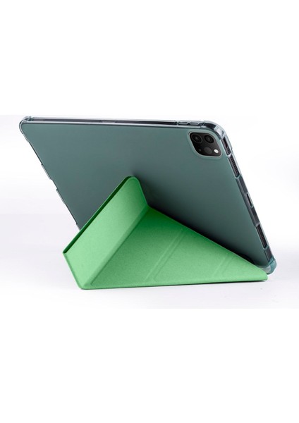 Apple iPad Pro 11 4.nesil (2022) Yatay ve Dikey Standlı Antişok Köşe Korumalı Kalemlikli Origami Slikon Kılıf A2759 A2761 A2435 A2762