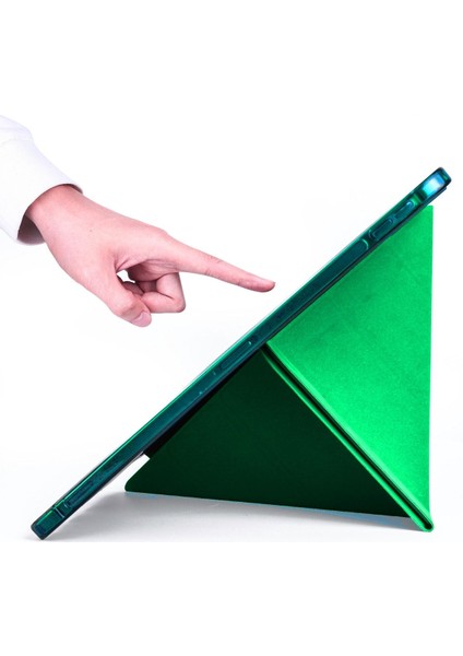 Apple iPad Pro 11 4.nesil (2022) Yatay ve Dikey Standlı Antişok Köşe Korumalı Kalemlikli Origami Slikon Kılıf A2759 A2761 A2435 A2762