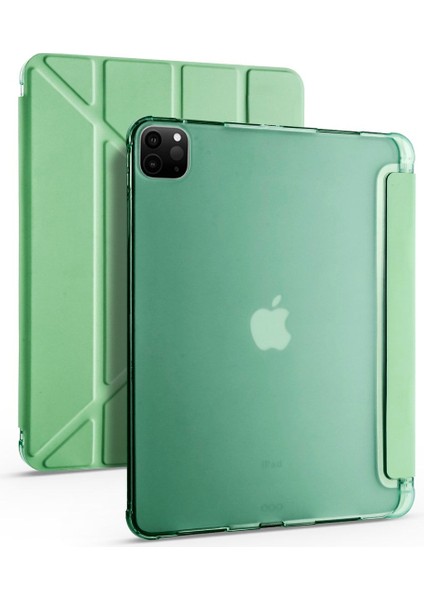 Apple iPad Pro 11 3.nesil (2021) Yatay ve Dikey Standlı Antişok Köşe Korumalı Kalemlikli Origami Slikon Kılıf ve Ekran Koruyucu A2377 A2459 A2301 A2460