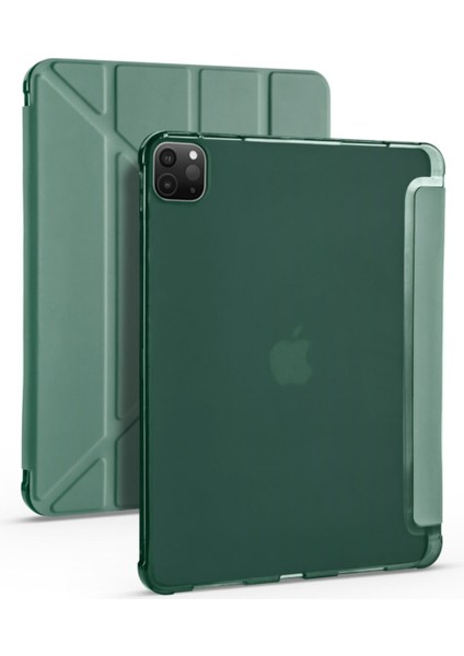Apple iPad Pro 11 2.nesil (2020) Yatay ve Dikey Standlı Antişok Köşe Korumalı Kalemlikli Origami Slikon Kılıf ve Ekran Koruyucu A2228 A2068 A2230 A2231