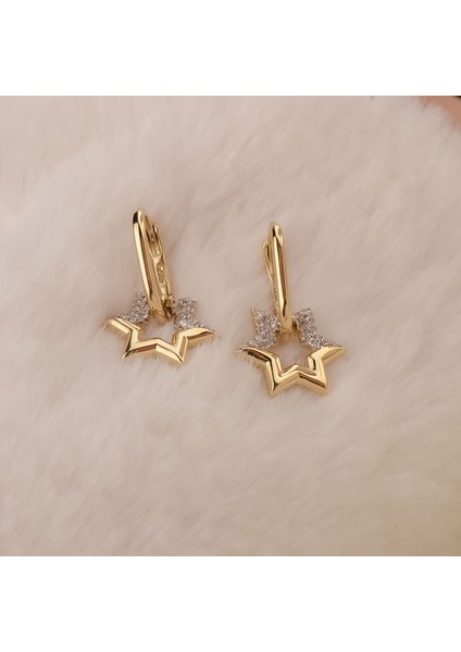 14K Altın Star Light Sallantılı Küpe