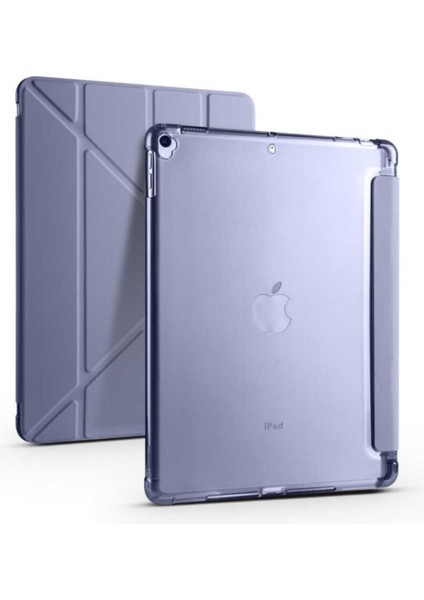Apple iPad 9.nesil 10.2 (2021) Yatay ve Dikey Standlı Antişok Köşe Korumalı Kalemlikli Origami Slikon Kılıf A2602 A2604 A2603 A2605