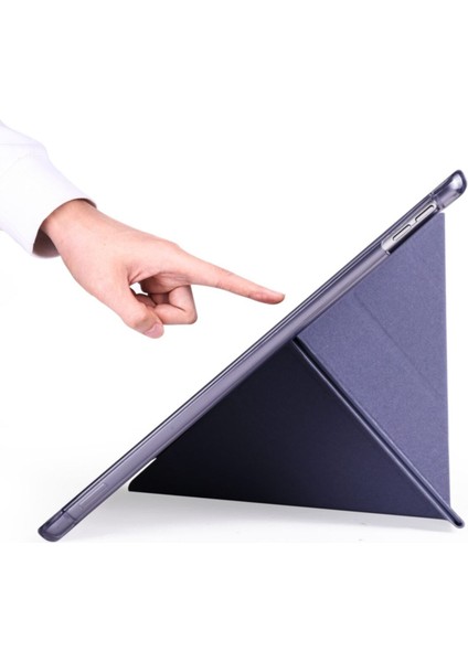 Apple iPad 9.nesil 10.2 (2021) Yatay ve Dikey Standlı Antişok Köşe Korumalı Kalemlikli Origami Slikon Kılıf A2602 A2604 A2603 A2605