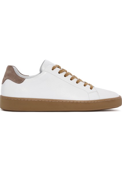 Erkek Beyaz Bağcıklı Deri Sneaker