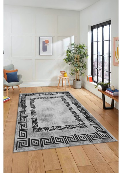 Dijital Baskılı Kaymaz Taban Yıkanabilir Çerçeveli Mutfak Salon Halısı, Çerçeveli-05-Gri,
