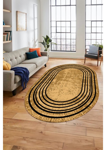 Dijital Kaymaz Yıkanabilir Çerçeveli Yolluk Mutfak Oval Salon Halısı, O-Çerçeveli-08-Bej, indirimleri