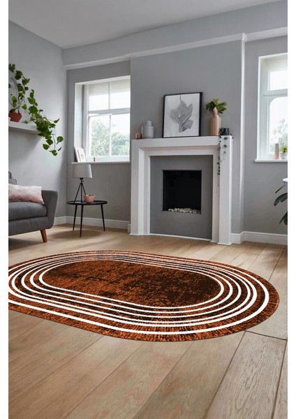 Dijital Kaymaz Yıkanabilir Çerçeveli Yolluk Mutfak Oval Salon Halısı, O-Çerçeveli-08-Kahve, fırsatları