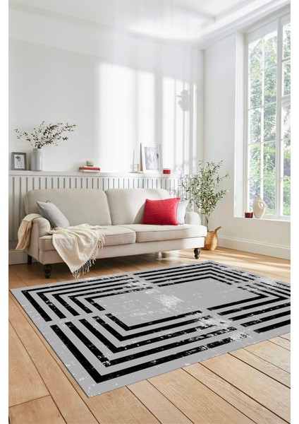 Yeni Tarz Çerçeve Desenli Modern Yıkanabilir Yolluk Mutfak Salon Halısı, Çerçeveli-15-Gri, fiyatları