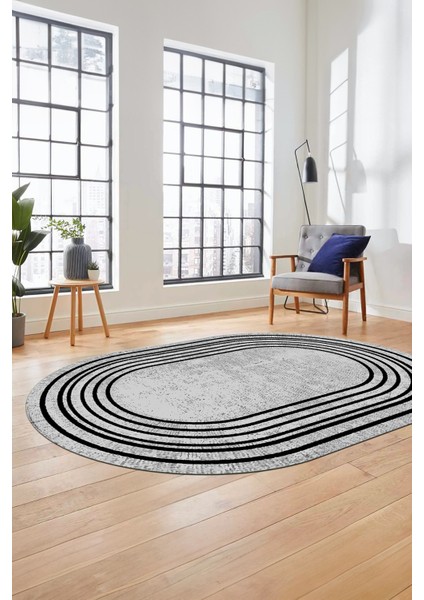 Dijital Kaymaz Yıkanabilir Çerçeveli Yolluk Mutfak Oval Salon Halısı, O-Çerçeveli-08-Gri, fiyatları