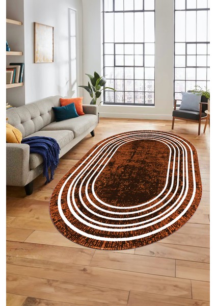 Dijital Kaymaz Yıkanabilir Çerçeveli Yolluk Mutfak Oval Salon Halısı, O-Çerçeveli-08-Kahve, indirimleri