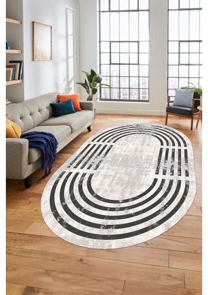 Yeni Tarz Çerçeve Desen Modern Yıkanabilir Yolluk Mutfak Oval Salon Halısı, O-Çerçeveli-15-Krem, modelleri