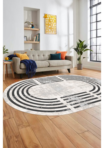 Yeni Tarz Çerçeve Desen Modern Yıkanabilir Yolluk Mutfak Oval Salon Halısı, O-Çerçeveli-15-Krem, fırsatları