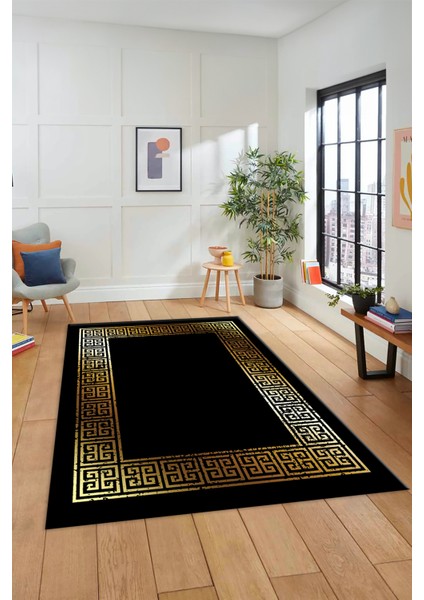 Yeni Şık Tasarım Yıkanabilir Kaymaz Taban Çerçeveli Mutfak Salon Halısı, Çerçeveli-36-Siyah, fırsatları