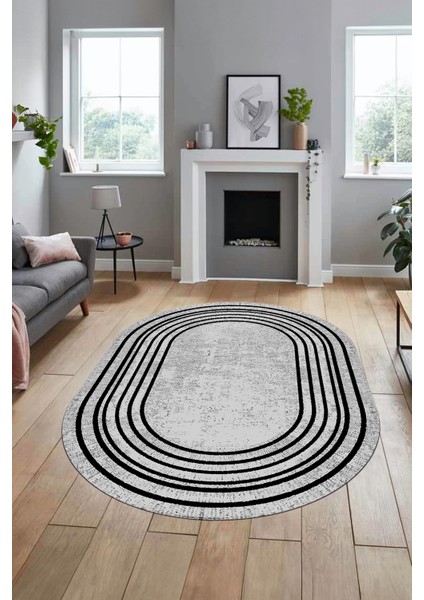 Dijital Kaymaz Yıkanabilir Çerçeveli Yolluk Mutfak Oval Salon Halısı, O-Çerçeveli-08-Gri, modelleri