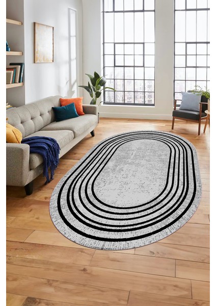 Dijital Kaymaz Yıkanabilir Çerçeveli Yolluk Mutfak Oval Salon Halısı, O-Çerçeveli-08-Gri, indirimleri