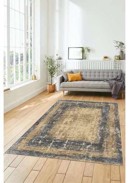 Sade Motifli Çerçeve Desenli Modern Yıkanabilir Yolluk Mutfak Salon Halısı, Çerçeveli-14-Krem, fırsatları